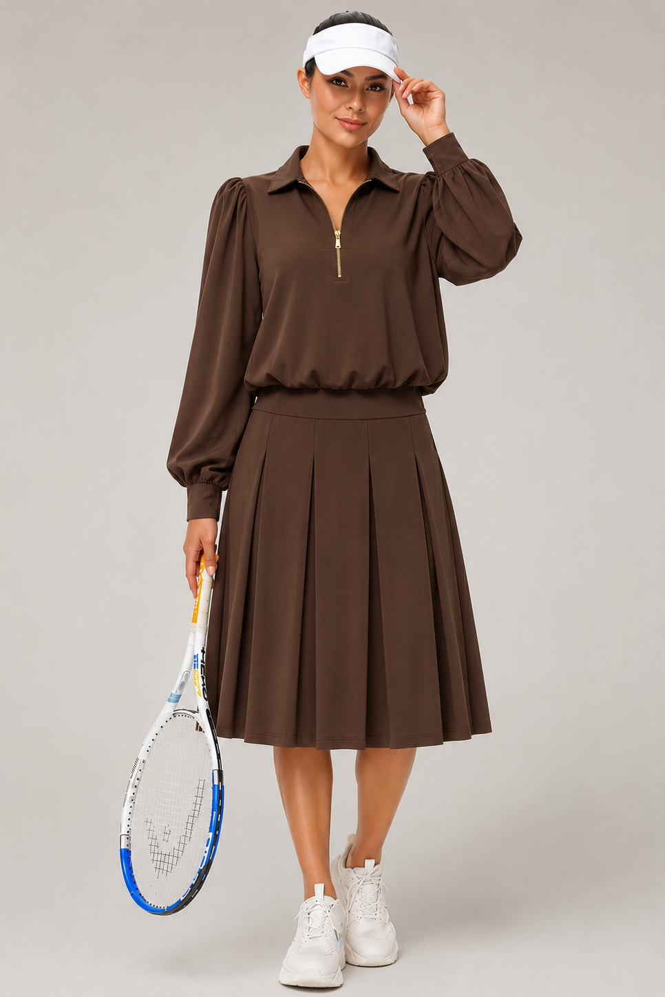 Gardenia Bubble Quarter Zip & Pleated Skirt Set